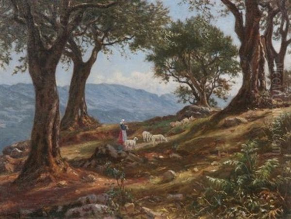 Shepherdess In The Alps by Niels Frederik Schiottz-Jensen