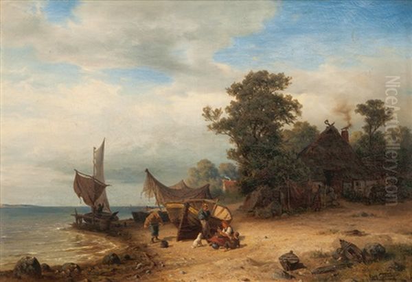 Village By The Baltic Sea by August Eduard Schliecker