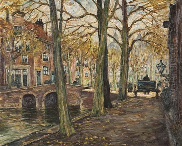 Stadtansicht Mit Gracht Und Kutsche Im Spatherbst by Wilhelm Schmetz