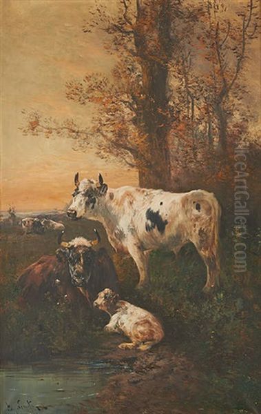 Vaches Au Bord De La Mare by Henry Schouten