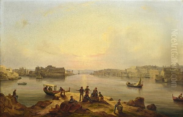 View Of The Grand Harbour Of Valletta, Malta, From Corradino by Giovanni Jean Schranz