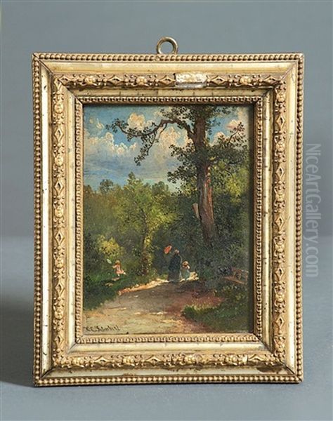 Blick Uber Eine Landschaft Mit See Und Bergen (+ Spaziergang Mit Kindern; 2 Works) by Heinrich Carl Schubert