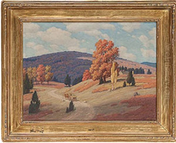 Fall Landscape With Horse-drawn Wagon by Andrew Thomas Schwartz