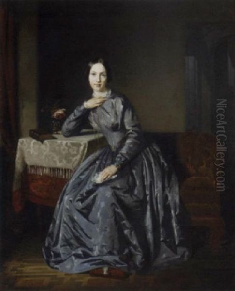 Portrait Of Johanna Louise Van Eeghen-den-tex Seated In An Interior by Johann George Schwartze