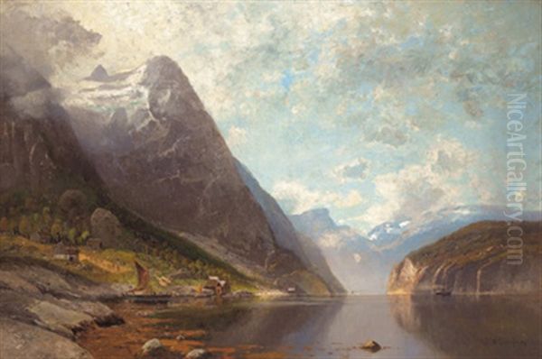 Sognefjord, Grose Norwegische Fjordlandschaft by Adolf Gustav Schweitzer