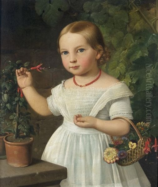 Little Girl With Flower Basket by Peter Schwingen