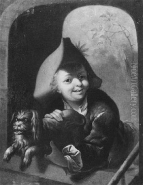 Knabe Mit Hund An Einer Brustung by Johann Conrad Seekatz