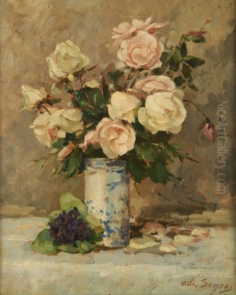 Vase Fleuri De Roses by Adrien Segers