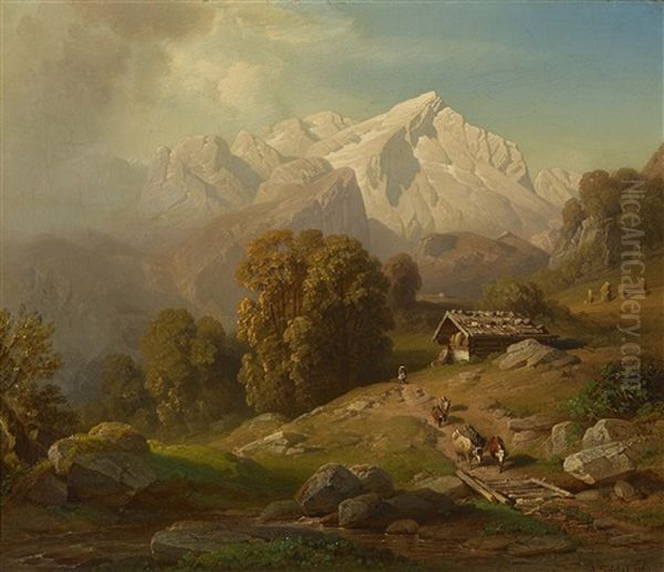 Gebirgslandschaft Mit Blick Auf Die Alpspitze by August Seidel