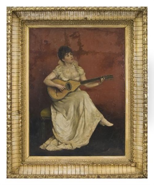 Portrait Of Young Lady Playing The Guitar by Jean Paul Selinger