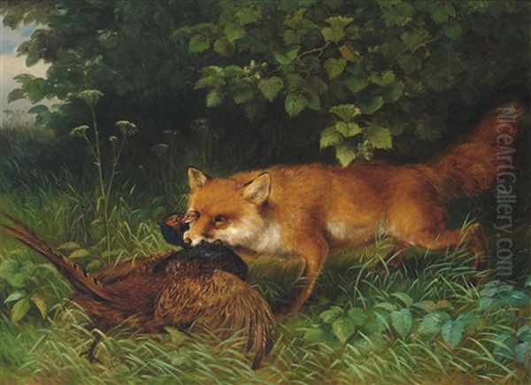 Fuchs Mit Fasan by Ludwig Sellmayr