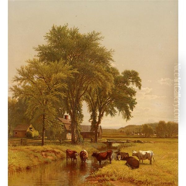 Cows Watering On The Farm by Aaron Draper Shattuck