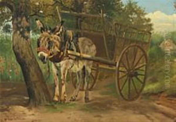 A Donkey Cart By A Tree by Simon Simonsen