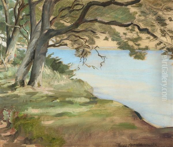 Landscape With Trees Along A Bank by Harald Slott-Moller