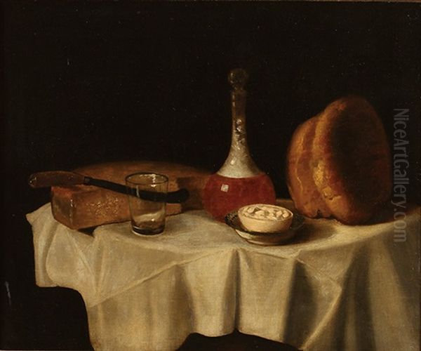 Still Life With Decanter, Bread, Cheese And Butter by George Smith of Chichester