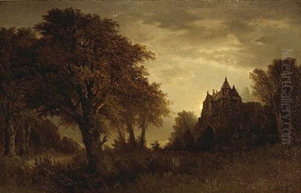 A Wooded Landscape With A Manor House In The Distance by Thomas Lochlan Smith