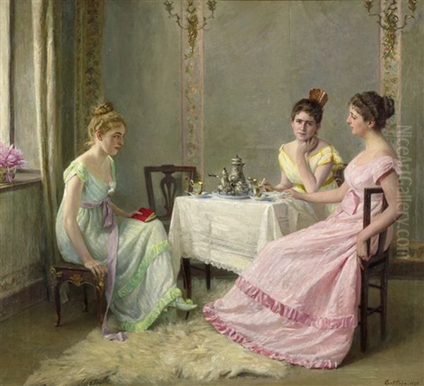 Die Freundinnen: Drei Junge Damen Am Kaffeetisch by Carl Rudolph Sohn