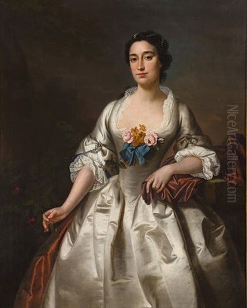 A Portrait Of A Lady In A White Dress (mrs. William Wright?) by Andrea Soldi