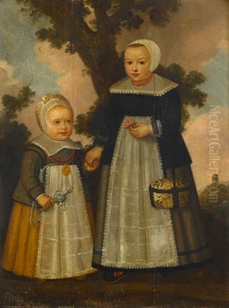 Double Portrait Of Children In A Landscape by Paul van Somer