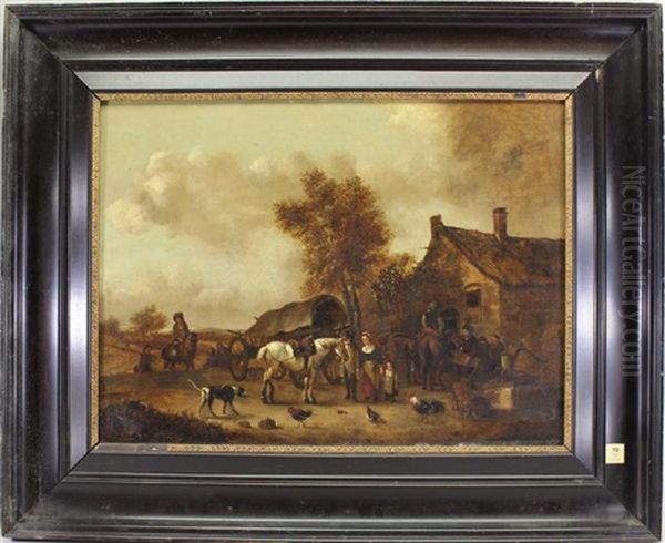 Painting Of Horses At A Tavern by Jan Frans Soolmaker