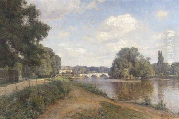 The Thames At Richmond View Of The Old Bridge From Cholmondeley Walk by Carl Martin Soya-Jensen