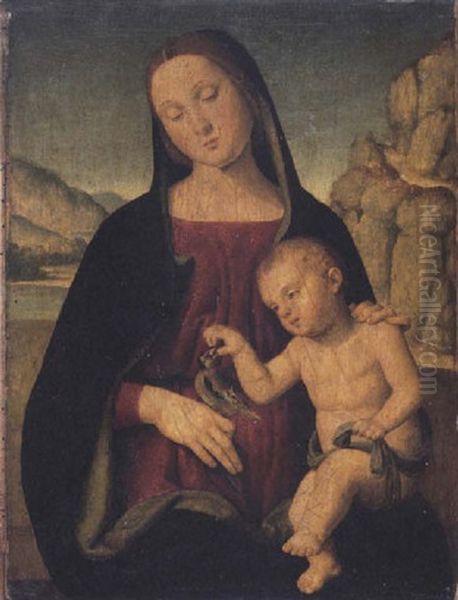 The Madonna And Child With A Goldfinch by  Spagna (Giovanni lo Spagnolo)