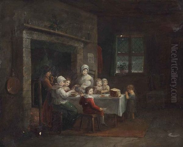 A Family At A Dining Table In An Interior by Maria Spilsbury