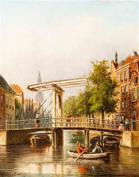 A) View On The Staalmeestersbrug In Amsterdam With The Zuiderkerk In The Distance B) View On A Ship Lock In A Dutch Harbour by Johannes Franciscus Spohler