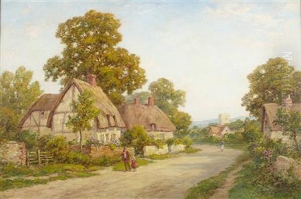 Thatched Cottages In A Village Street (+ Another; Pair) by Theresa Sylvester Stannard