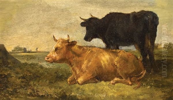 Harvest Scene(+ Cattle Study; 2 Works) by Arthur James Stark