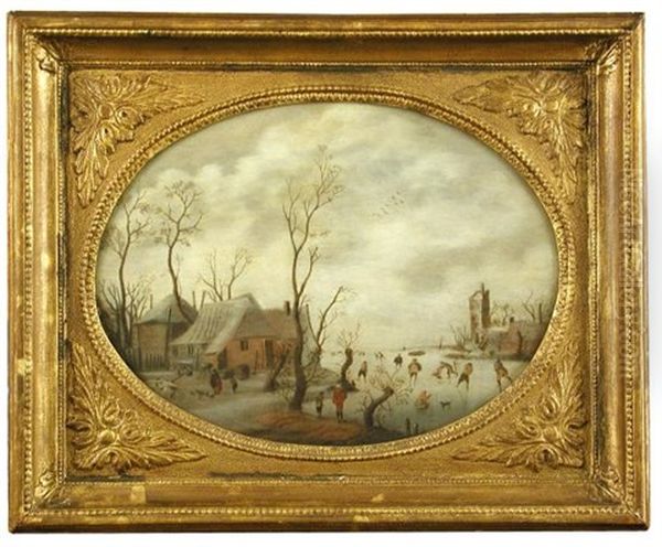 Skaters On A Frozen River by Anthonie van Stralen