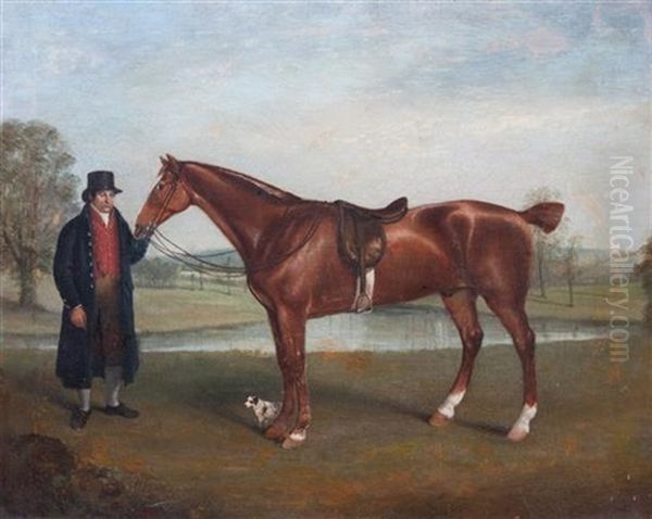 Portrait Of A Horse With Master And Dog by George Stubbs