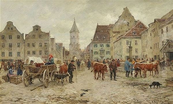 Viehmarkt In Der Stadt by Karl Stuhlmueller