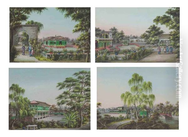 A Hong Merchant's Gardens (pair)(+ 2 Others, Pair; 4 Works) by  Sunqua