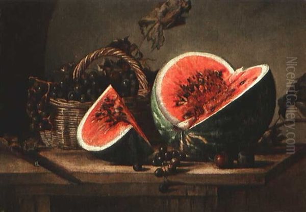 Stilleben Mit Angeschnittener Wassermelone by Vladimir Dimitrievich Sverchkov