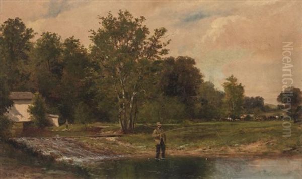 Anglers Beside A Stream by James Brade Sword