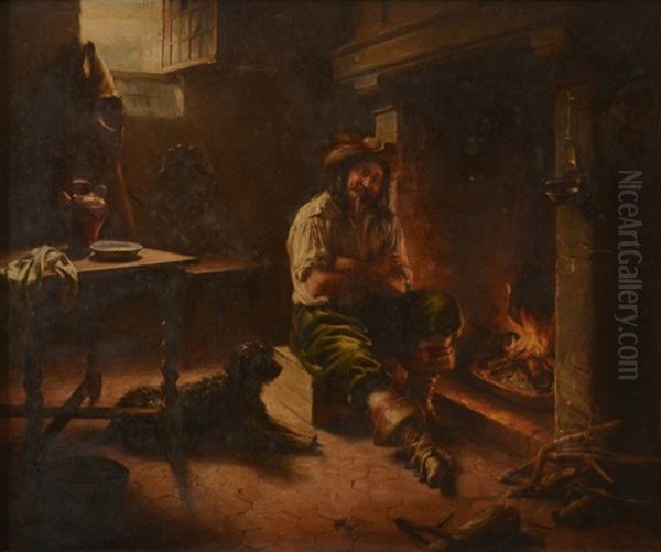 Interior Scene By The Hearth by Joseph Noel Sylvestre