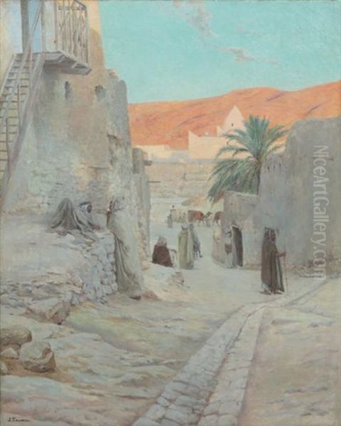 Promeneurs A Bou-saada Walking At Bou-saada Huile Sur Toile by Jules Charles Clement Taupin