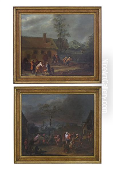 Paesaggio Con Giocatori Di Bocce; Festa Di Contadini In Un Villaggio by David Teniers III