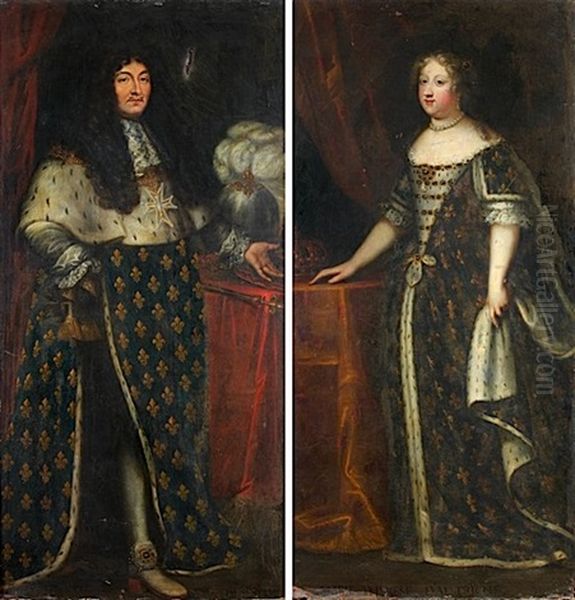 Portrait Du Roi Louis Xiv En Costume De Sacre (+ Portrait De La Reine Marie-therese; Pair) by Henri Testelin