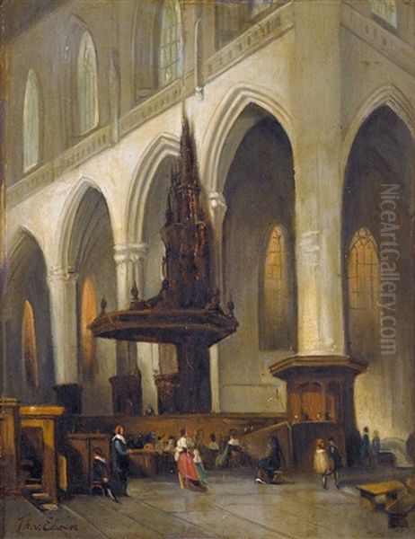 Kircheninterieur Mit Betenden Oil Painting - Jan Baptiste Tetar van Elven