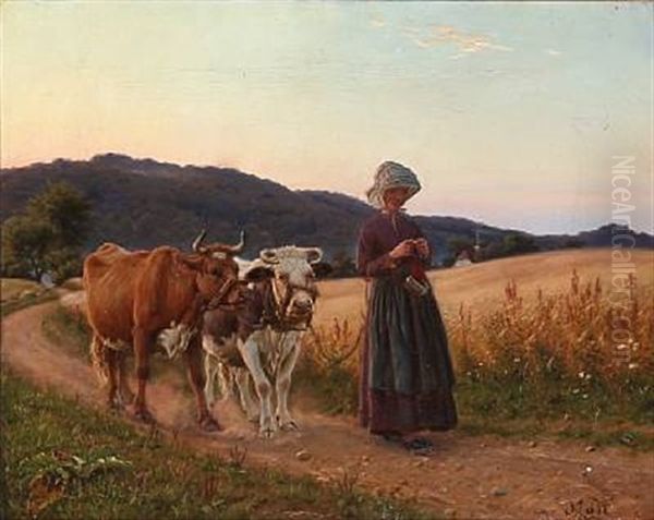 Peasant Girl With Two Cows by Hans Michael Therkildsen