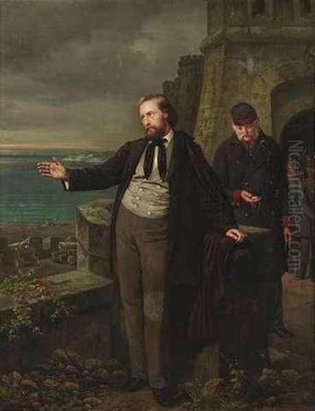 Ein Junger Mann Nimmt Abschied Von Der Welt. Im Hintergrund Warten Schon Die Soldaten by Theodor Thieme