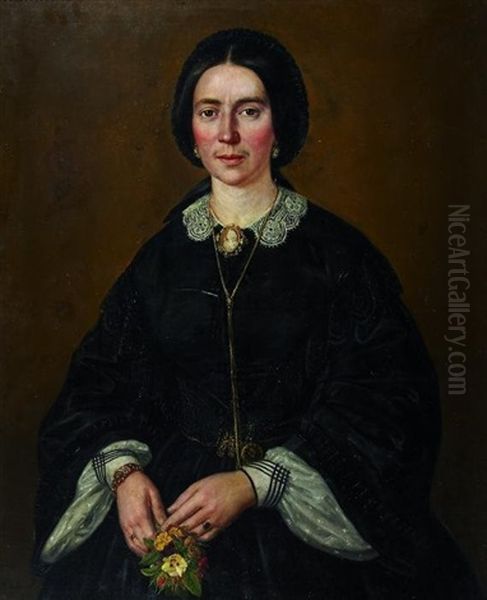 Portrat Einer Dame Mit Gemmenschmuck Und Einem Straus Blumen In Der Hand by Franz Thomas