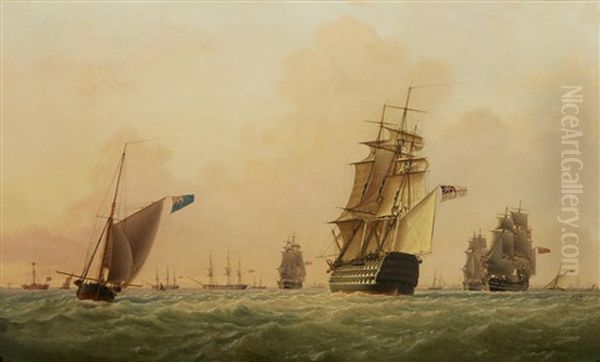 The White Squadron At The Nore Preparing To Sail by Robert Strickland Thomas