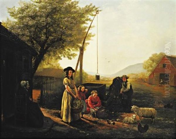 Spring Morning By The Kitchen Door, Preparing For Market by Jerome B. Thompson