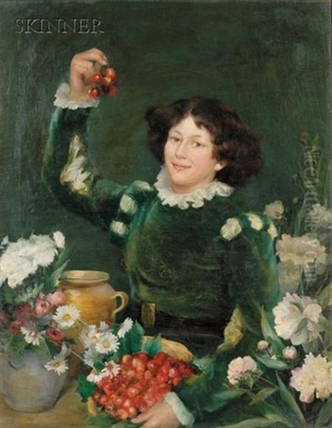 Figure With Cherries And Flowers by Frances Hunt Throop