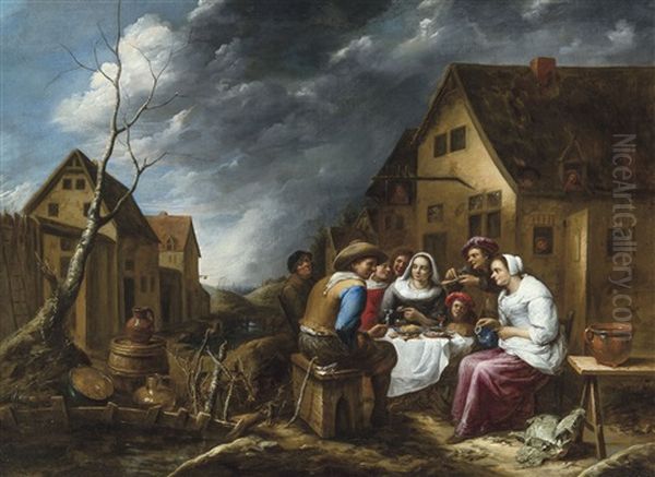 Family Celebration In Front Of Tavern by Gillis van Tilborgh