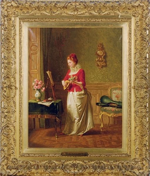 An Elegant Lady Practicing Music In An Interior by Pierre Joseph Toussaint