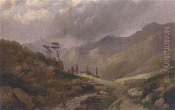 Figures In A Highland Landscape by Edward Train